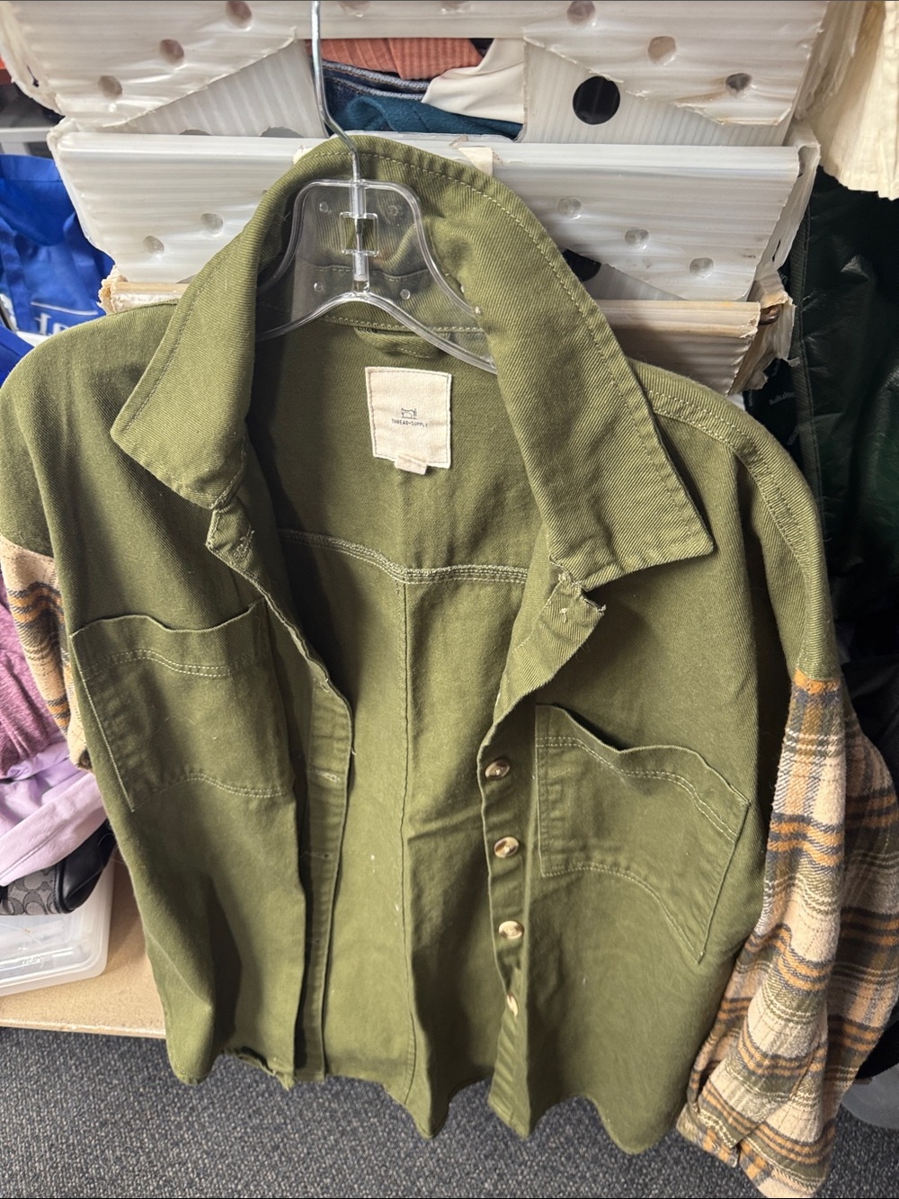 Thread + supply plaid sleeve shacket S // 102111